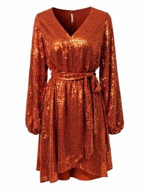 Anthro Sequin Mini Dress Copper Glam Disco Holiday Party NYE Sparkle- Medium